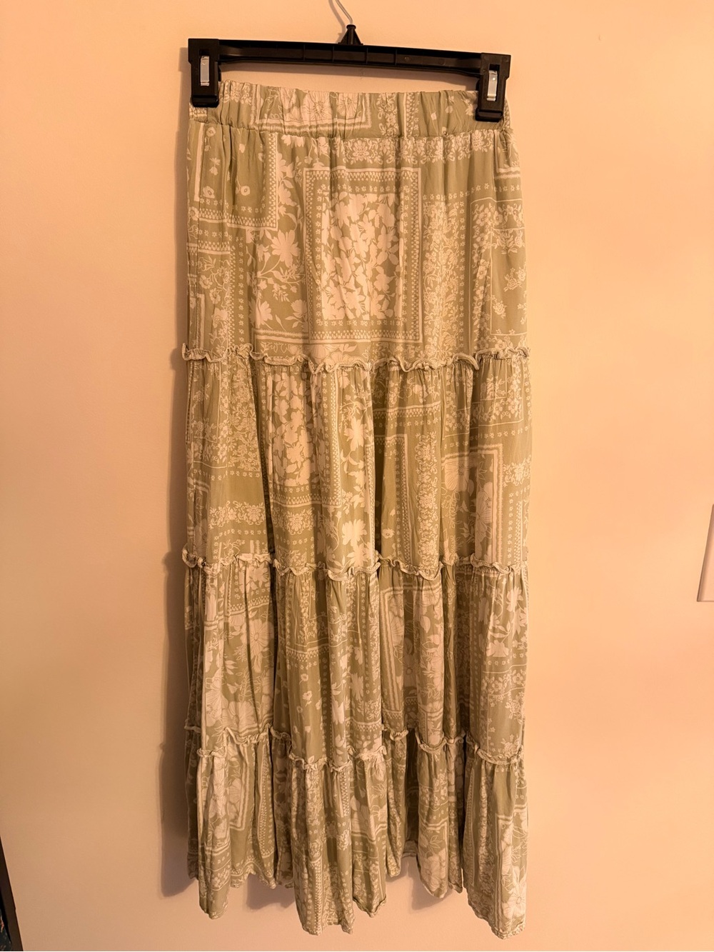 Sky to Moon Boho Tiered Maxi Skirt in Light Sage